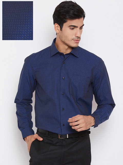 

Blackberrys Men Navy Blue Slim Fit Checked Formal Shirt