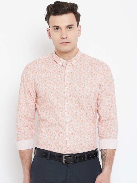 

Blackberrys Men Orange & White Slim Fit Printed Semiformal Shirt