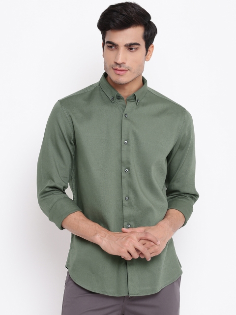 

Blackberrys Men Olive Green Slim Fit Solid Casual Shirt