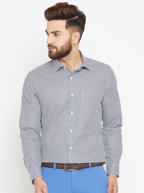 

Blackberrys Men Navy & White Slim Fit Printed Semiformal Shirt, Navy blue