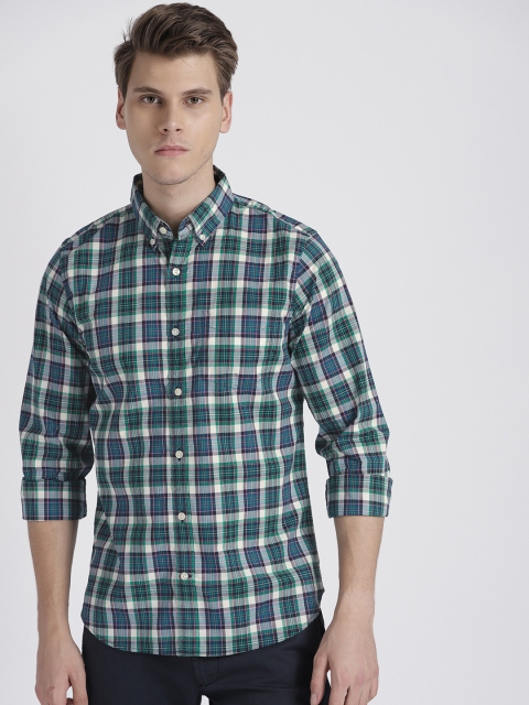 

GAP Men Blue & Green Slim Fit Checked Casual Shirt
