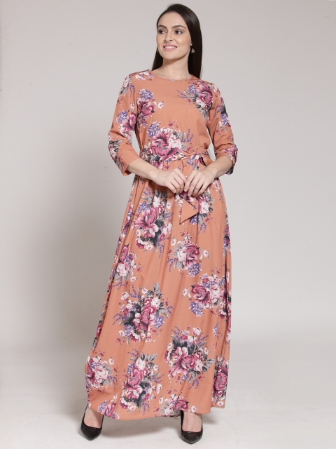 

plusS Women Peach-Coloured Printed Fit and Flare Dress