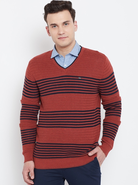 

Blackberrys Men Rust Red & Navy Blue Striped Pullover