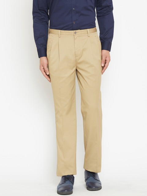 

Blackberrys Men Khaki Smart Fit Solid Trousers