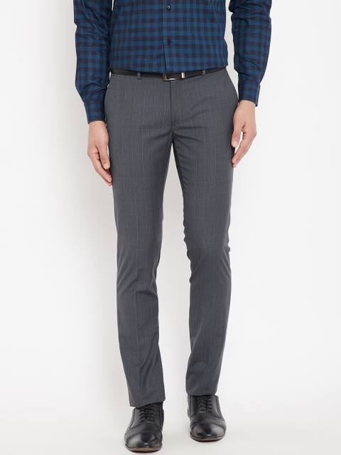 

Blackberrys Men Charcoal Grey Regular Fit Checked Formal Trousers