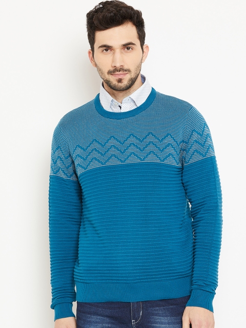 

Blackberrys Men Teal Blue Ribbed Pullover