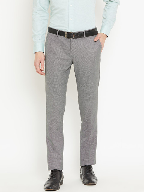 

Blackberrys Men Grey Regular Fit Self Design Formal Trousers