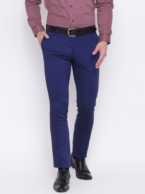 

Blackberrys Men Navy Blue Tapered Fit Self Design Formal Trousers