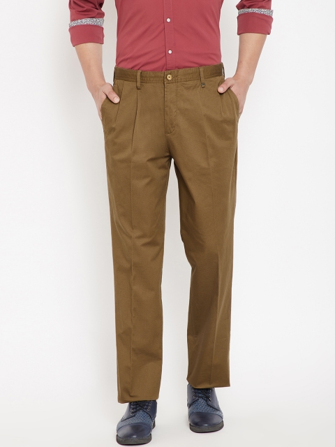

Blackberrys Men Olive Brown Regular Fit Printed Trousers
