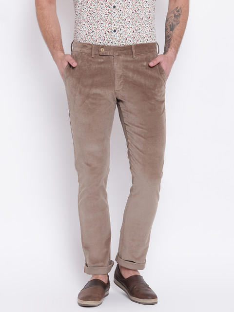 

Blackberrys Men Brown Slim Fit Solid Corduroy Regular Trousers