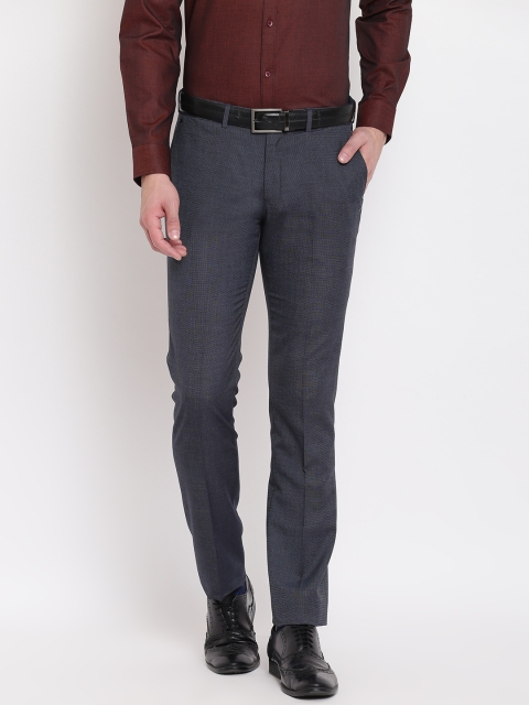 

Blackberrys Men Navy Blue Tapered Fit Solid Formal Trousers