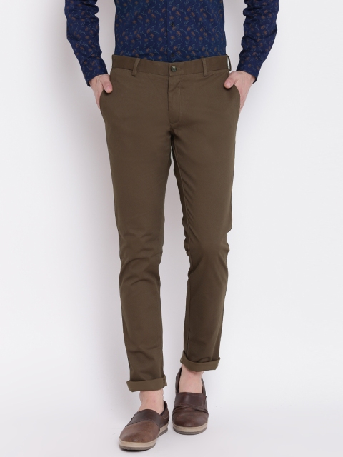 

Blackberrys Men Olive Brown Regular Fit Printed Trousers