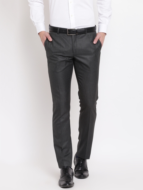 

Blackberrys Men Charcoal Grey Regular Fit Checked Formal Trousers