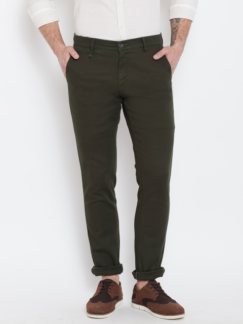 

Blackberrys Men Olive Green Regular Fit Self Design Trousers