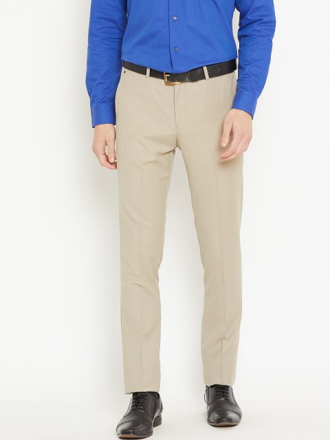 

Blackberrys Men Beige Tapered Fit Solid Formal Trousers
