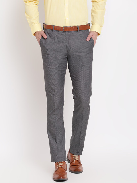 

Blackberrys Men Grey Regular Fit Self-Design Formal Trousers