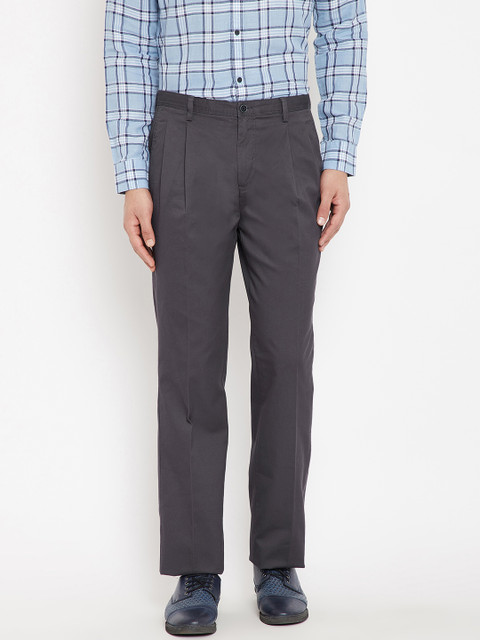 

Blackberrys Men Charcoal Grey Regular Fit Solid Trousers