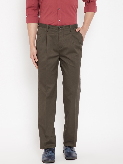 

Blackberrys Men Olive Green Regular Fit Solid Trousers