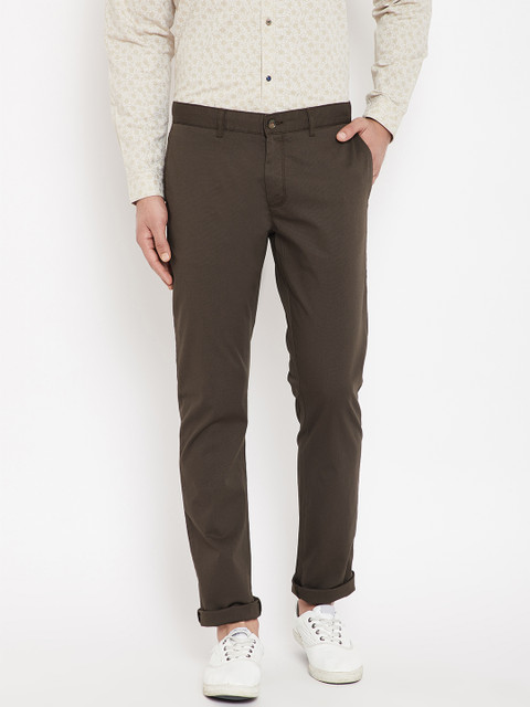 

Blackberrys Men Brown Tapered Fit Solid Trousers