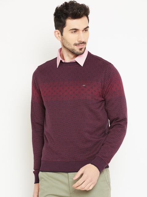 

Blackberrys Men Burgundy & Navy Blue Self Design Pullover