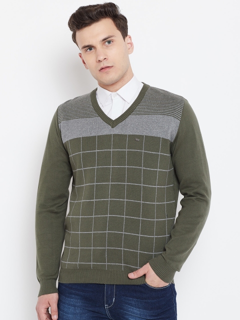 

Blackberrys Men Olive Green Checked Pullover