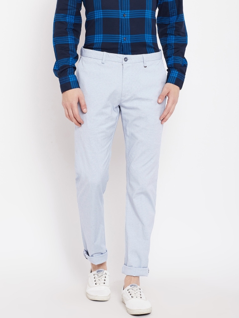 

Blackberrys Men Blue Tapered Fit Low-Rise Self Design Trousers