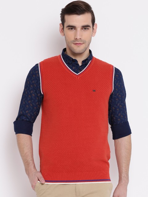 

Blackberrys Men Orange Self Design Sweater Vest