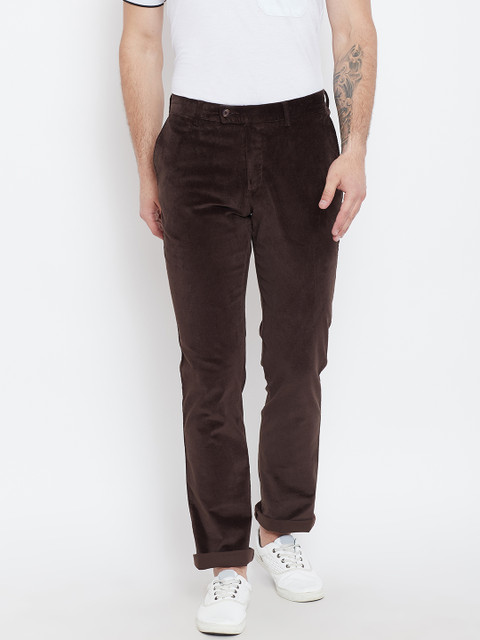 

Blackberrys Men Coffee Brown Regular Fit Solid Corduroy Trousers