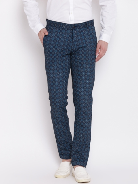 

Blackberrys Men Black & Teal Blue Regular Fit Printed Trousers