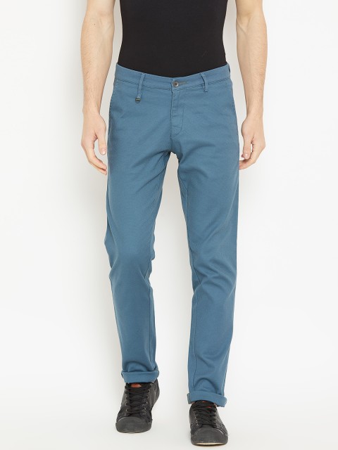 

Blackberrys Men Teal Blue Regular Fit Self Design Trousers