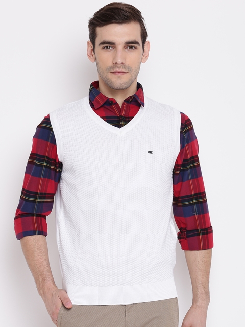 

Blackberrys Men White Self Design Sweater Vest
