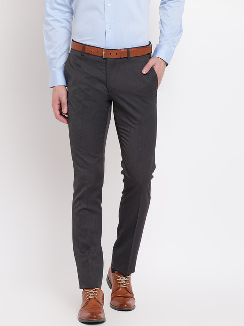 

Blackberrys Men Charcoal Regular Fit Solid Formal Trousers