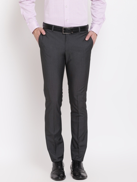 

Blackberrys Men Charcoal Grey Solid Formal Trousers
