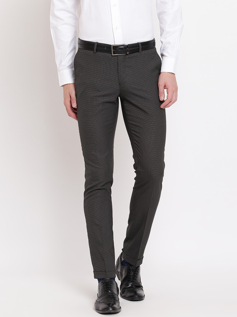 

Blackberrys Men Black Regular Fit Self Design Formal Trousers
