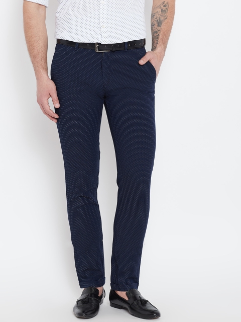 

Blackberrys Men Navy Regular Fit Self-Design Trousers, Navy blue