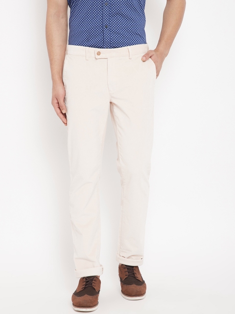 

Blackberrys Men Cream-Coloured Regular Fit Solid Corduroy Trousers