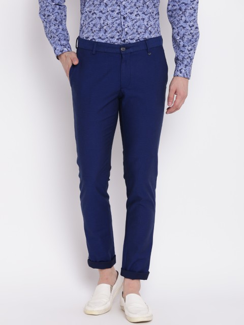 

Blackberrys Men Navy Blue Regular Fit Self Design Trousers