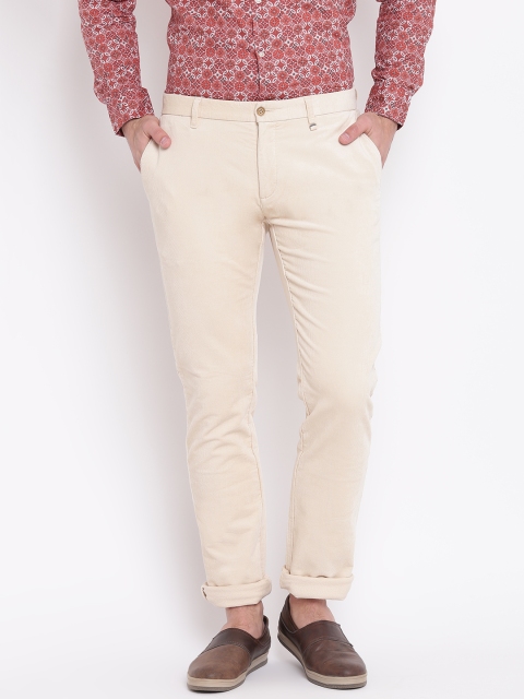 

Blackberrys Men Cream-Coloured B-95 Tapered Fit Solid Trousers