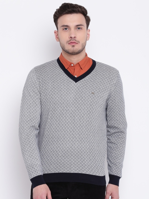 

Blackberrys Men Grey & Navy Blue Printed Pullover