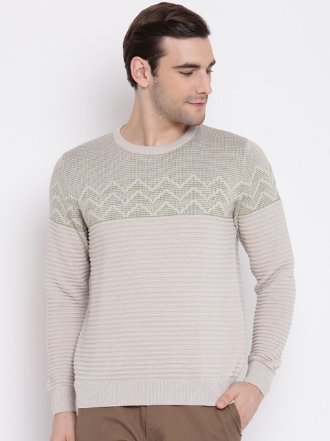 

Blackberrys Men Beige Self Striped Pullover