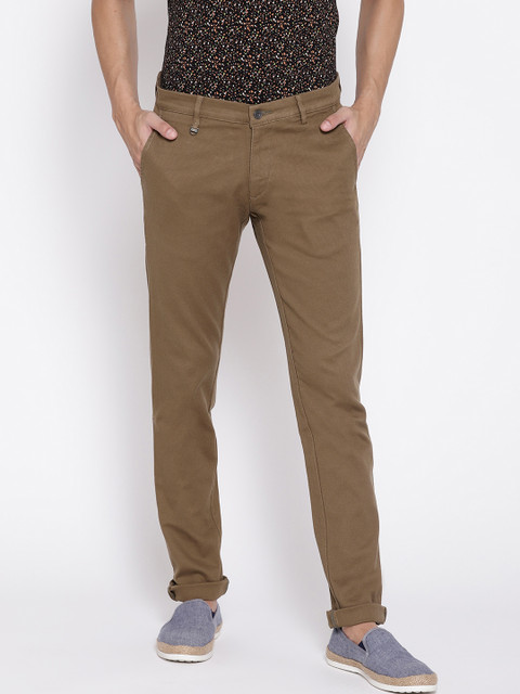 

Blackberrys Men Olive Brown Slim Fit Self Design Regular Trousers