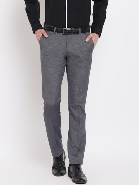 

Blackberrys Men Grey Tapered Fit Solid Formal Trousers