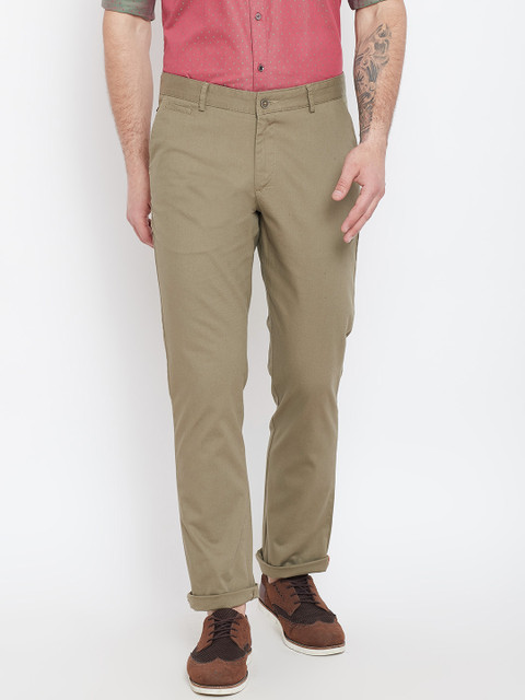 

Blackberrys Men Olive Green Regular Fit Solid Trousers
