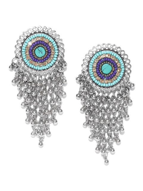 

Infuzze Oxidised Silver-Toned & Blue Handcrafted Classic Drop Earrings