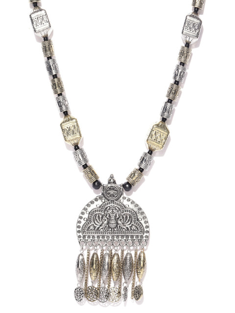 

Infuzze Antique Gold-Toned & Oxidised Silver-Toned Textured Tribal Necklace