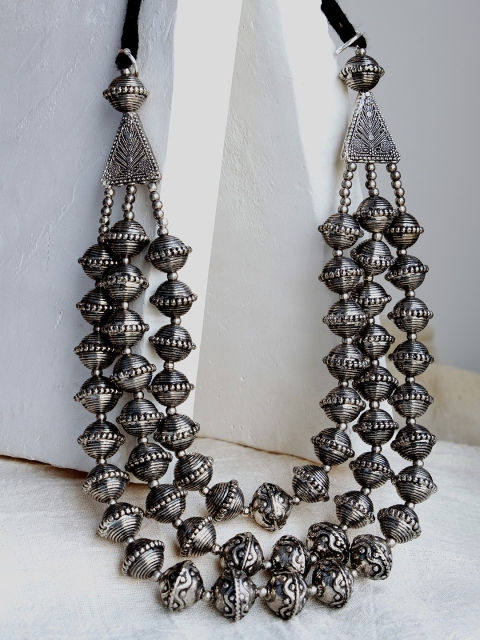 

Infuzze Oxidised Silver-Toned Layered Tribal Necklace