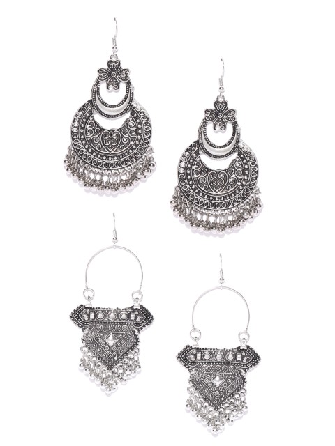 

Infuzze Set Of 2 Oxidised Silver-Toned Textured Earrings