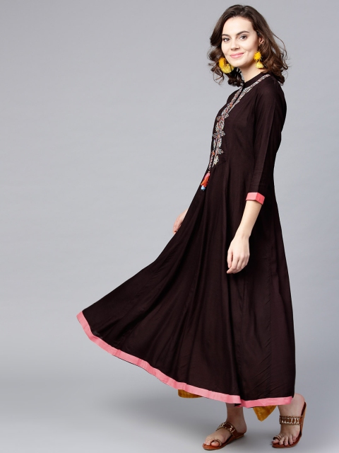 

Yufta Women Coffee Brown Yoke Design A-Line Kurta