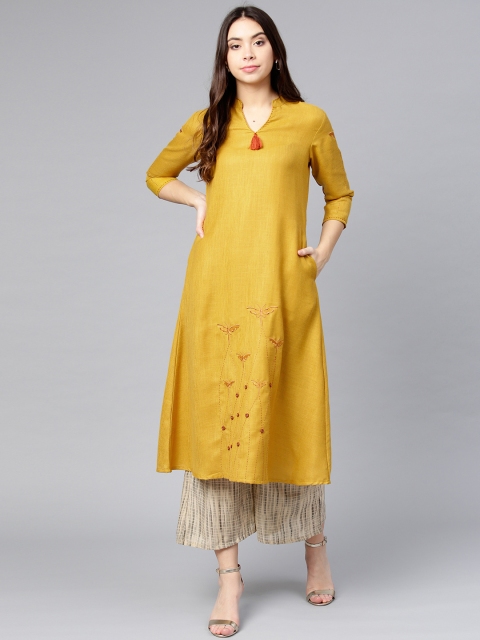 

Yufta Women Mustard Yellow Solid A-Line Kurta