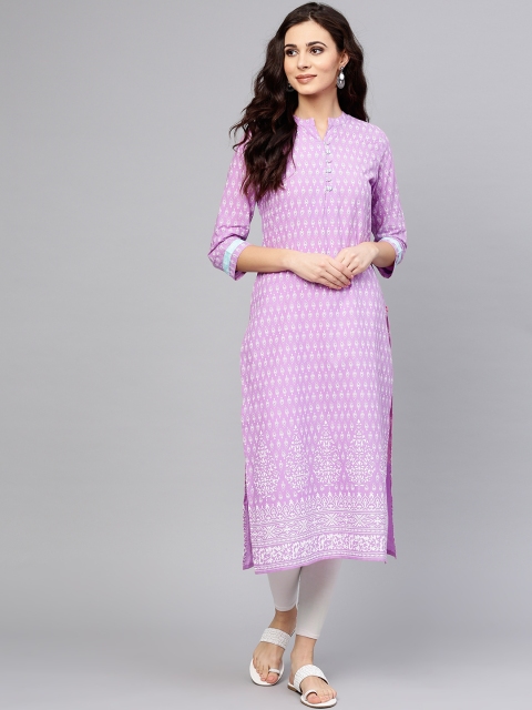 

Varanga Women Lavender & White Printed Straight Kurta